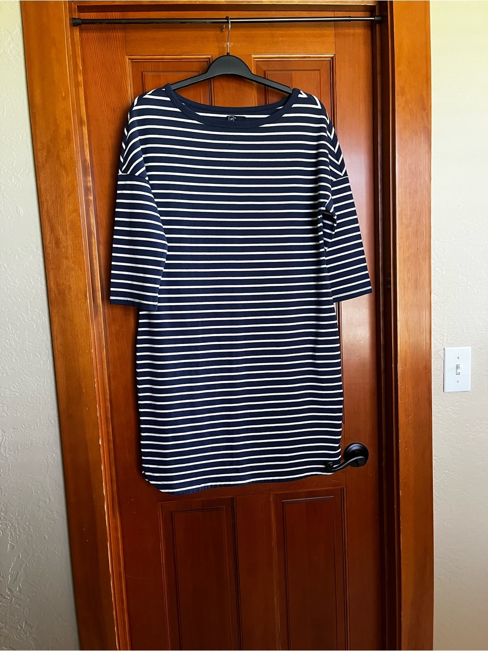 GAP Navy and White Striped Midi Shift Dress